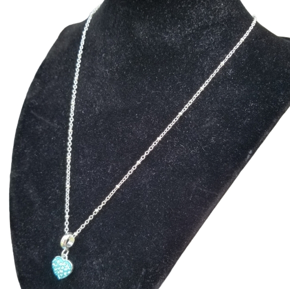 DAVINCI MARCH BIRTHSTONE SILVERTONED & BLUE GLASS PAVE CRYSTAL PENDANT NECKLACE - Picture 4 of 4